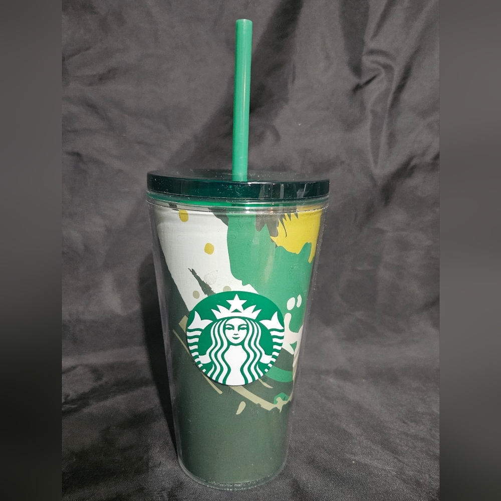 Starbucks Green and Yellow Logo Travel Tumbler with Straw